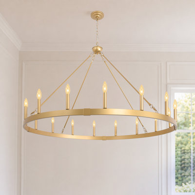 Farmhouse 16-Light Dimmable Gold Wagon Wheel Chandelier