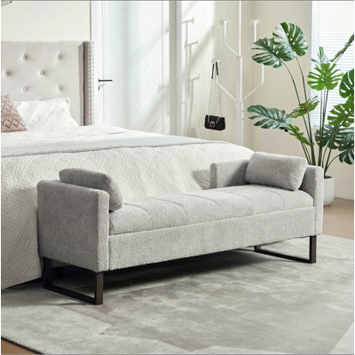 63.98"Wide Upholstered Flip-top Storage Accent Bed Bench, Chenille Footrest Ottoman with Armrests&Backrest&2 Bolster Pillows Metal Legs for Living Room,End of Bed , Entryway Bedroom, Light gray