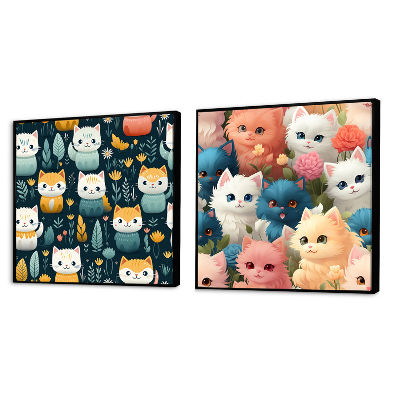 Cuddly Kittens - animaux, ensemble de 2 collages carrés, Cadre flottant noir, H 16 po x l 33 po