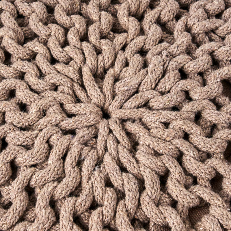 Knitted Cotton 20X20 Round Pouf In Brown - Crafted, Comfortable For Nursery And Versatile Living Room, 20 Inches Deep, Wide, 14 High Brown, Hand Ideal Both Seating Footrest