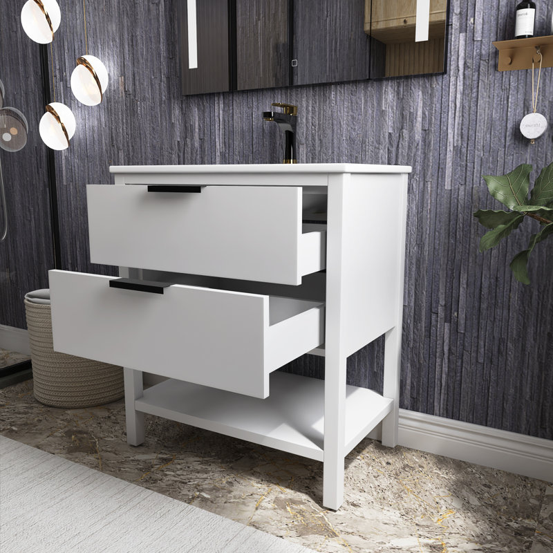Jonlyn 36 in. Single Sink Freesanding Bathroom Vanity with Top, White
