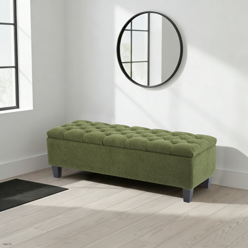 Boucle Button-Tufted Storage Ottoman Bench, Flip-Top Rectangular Storage Bench with Safety Hydraulic Hinges, Upholstered End-of-Bed Bench for Bedroom, Living Room, Entryway