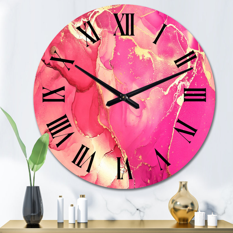 Rose et or fuchia liquide Art II - horloge murale moderne, Surdimensionné