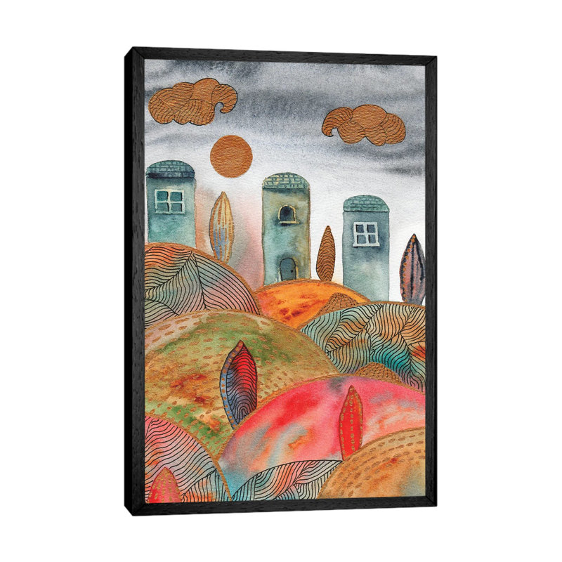 Landscape and Line Art I 1 Piece Painting on Canvas, 101.6 cm H x 66.04 cm W, Black Framed
