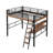 Metal Loft Bed with Built-in Desk, Storage Shelf and Ladder, Black-1011488440
