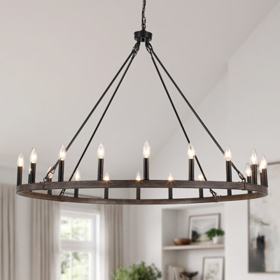 Yeraldine 20 - Light Lagre Dimmable Wagon Wheel Chandelier Farmhouse Round Vintage Candle Style Light for Living Room, Foyer, Entryway
