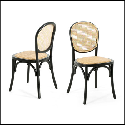 Rattan Back Dining Chairs Set of 2, Foam-Padded Seats, Sturdy Wood Frame, for Modern and Rustic Decor.