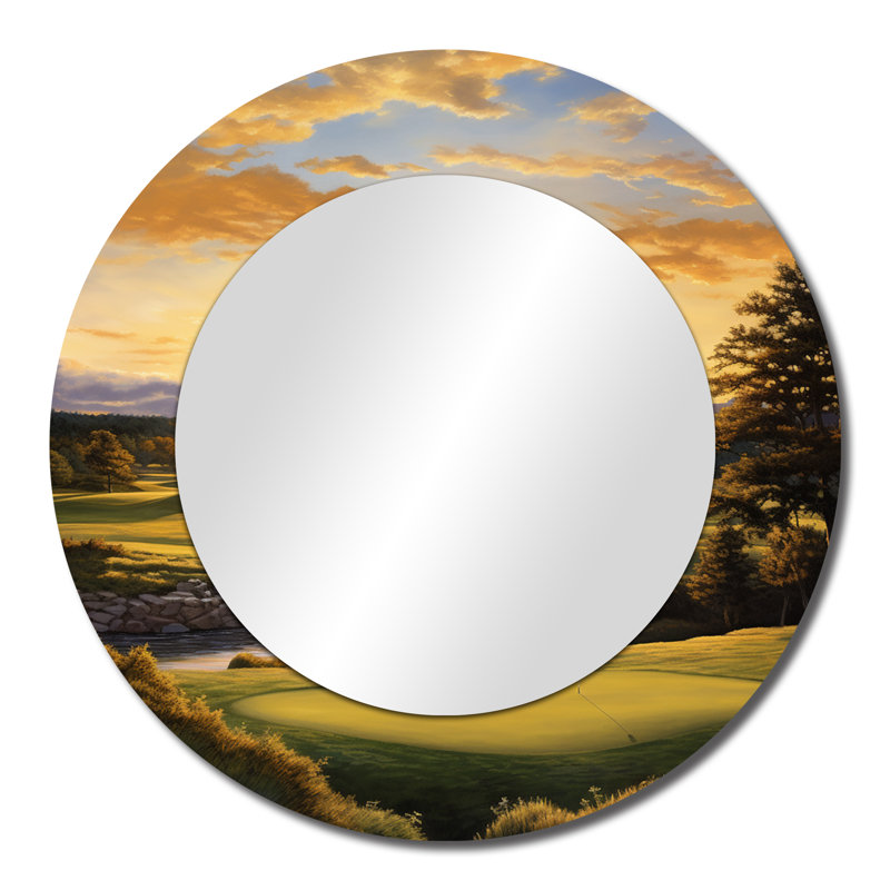 Golf Golden Hour Golf - Golf Decorative Mirror, Modern Round Wall Mirror, Printed Metal Art, 23" x 23"