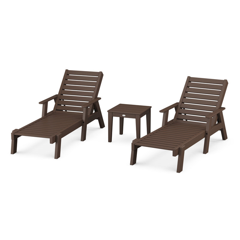 POLYWOOD Captain Outdoor Chaise Lounge with Table, Mahogany