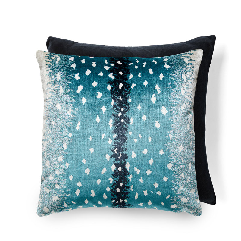 ANTELOPE / VELVET PILLOW, 22" H x 22" W, Square, Peacock/Black Animal Print