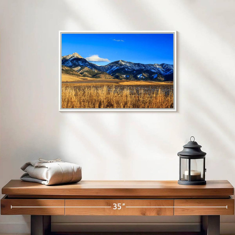 Vue panoramique des montagnes Bridger, 19 po x 13 po, Cadre flottant blanc