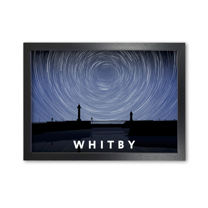 Whitby At Night Timelapse 1 Piece Single Picture Frame Wall Art, 21 cm H x 297 cm W, Black