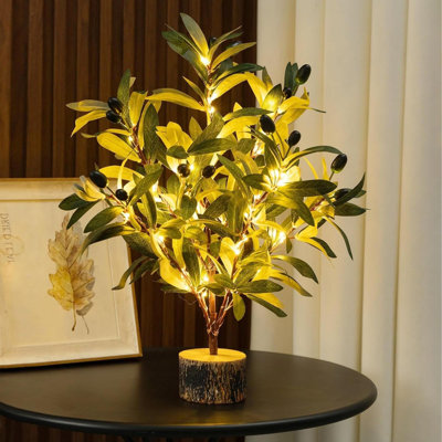 Lighted Tabletop Olive Tree, Artificial Greenery Tree Indoor 19IN 49 Warm  Led With Timer, Battery Operated For Spring Summer Home Office Decorations