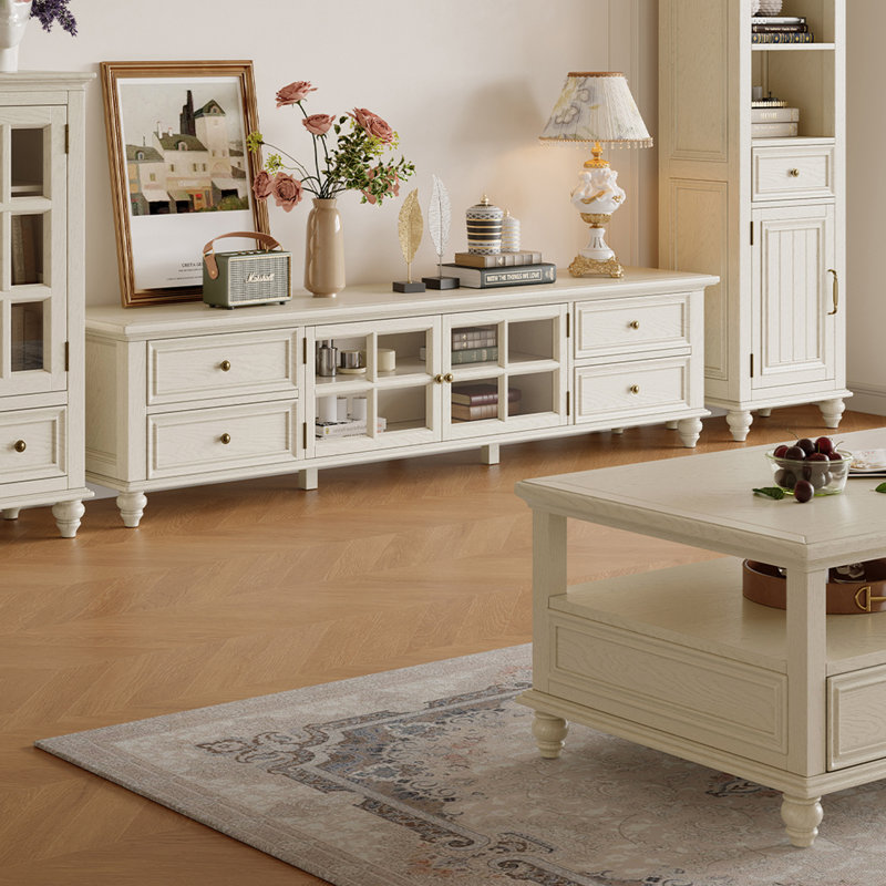 Meuble télé en bois de frêne de style français, H 21,65 po x L 70,86 po x l 17,71 po