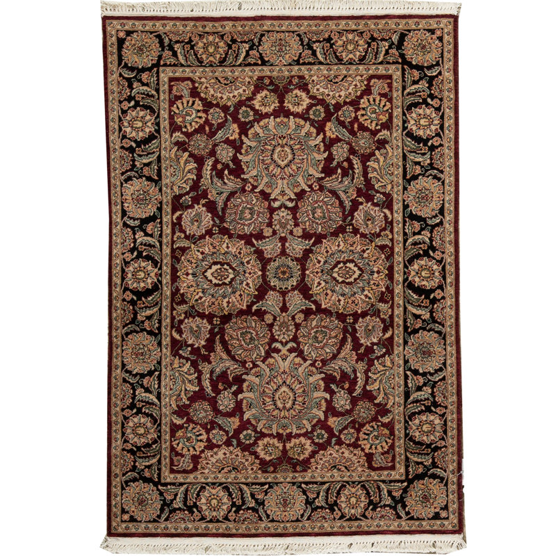 Tapis oriental en laine noué à la main Manchuria vin / noir / beige