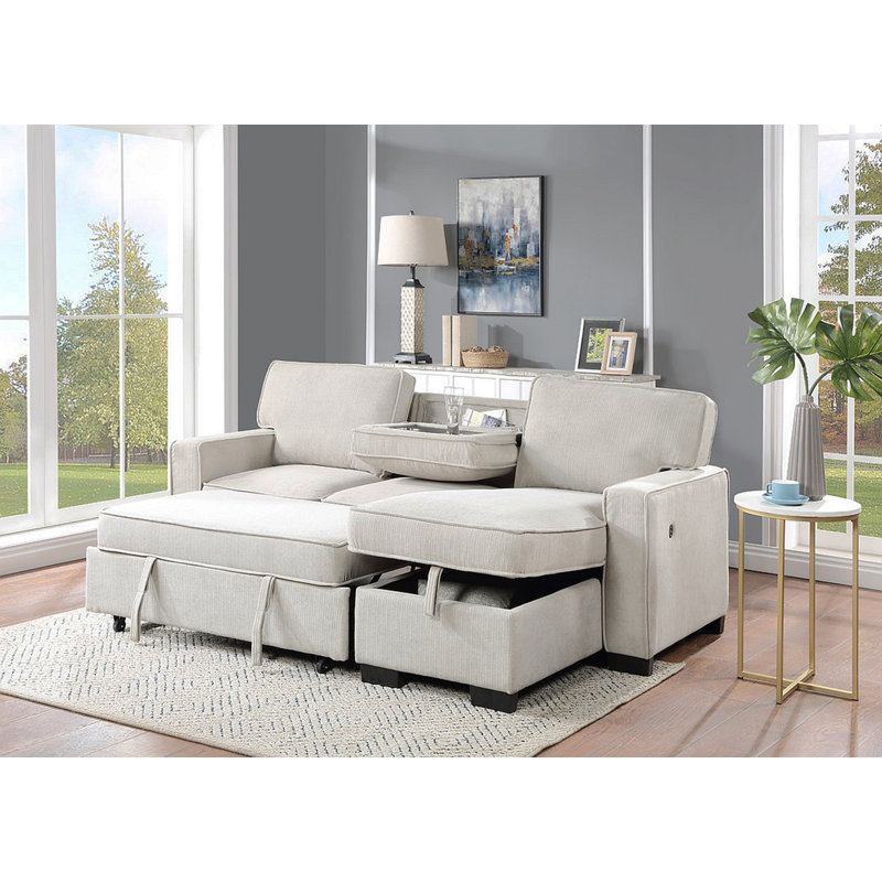 Canapé-lit modulaire réversible en tissu beige l 86,5 po Ella