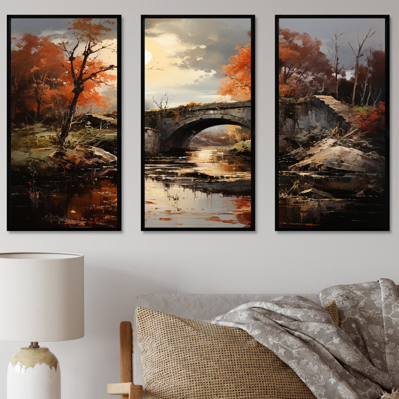 Ensemble de salon Bridges Sunrise I - Bridges Wall Art, Cadre flottant noir, H 28 po x l 36 po x P 1 po