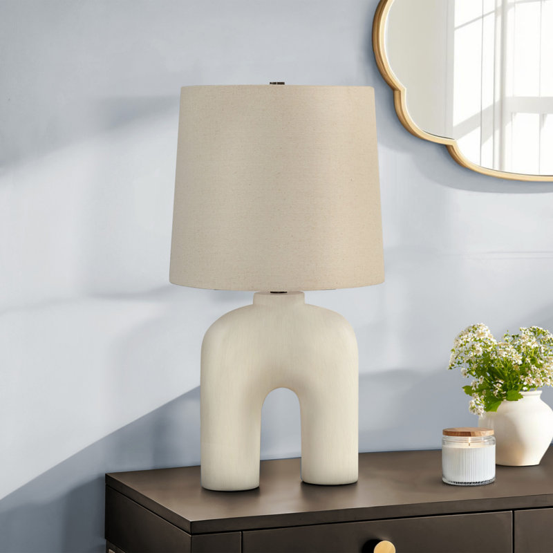 H 25 po, lampe de table, résine crème, abat-jour beige Design Design distinctif en forme d'arche, lampe de table