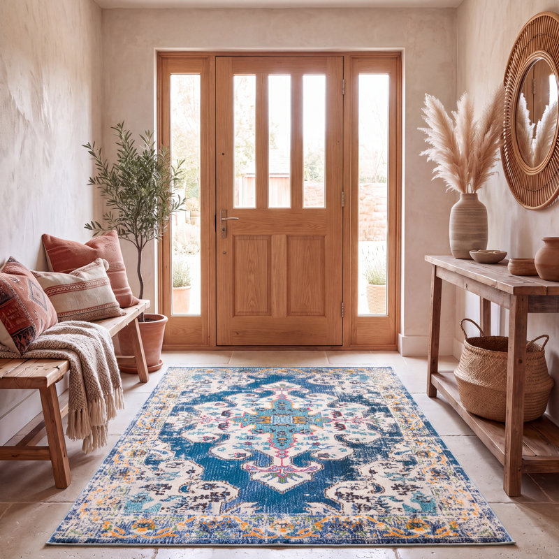 Felty Oriental Blue/Gray/Beige Area Rug, Rectangle 5'3" x 7'6"