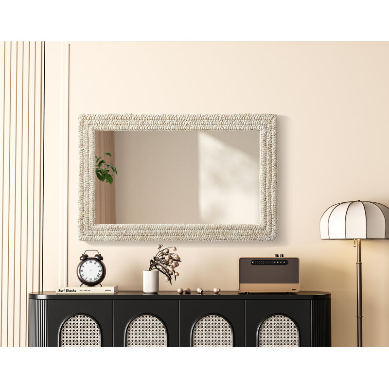 Rectangle Cornhusk Mirror in Linen White, 42" x 27"