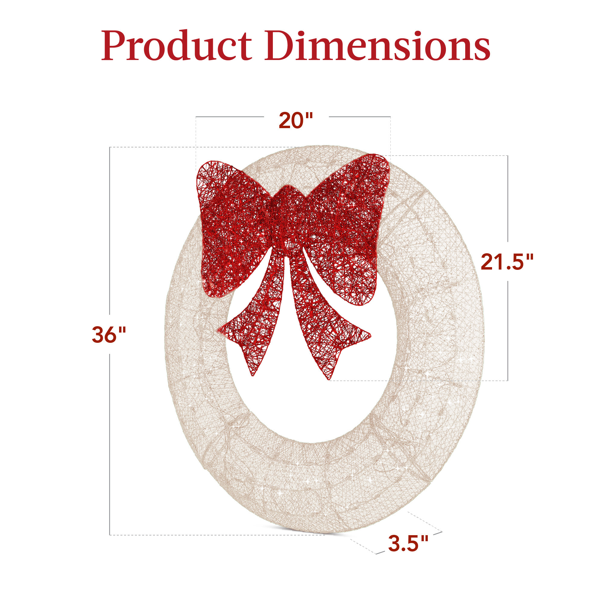 The Holiday Aisle® Pre-Lit Outdoor Wreath, LED Metal Holiday Decor w/ Bow, 36" H x 36" W x 3.5" D, White
