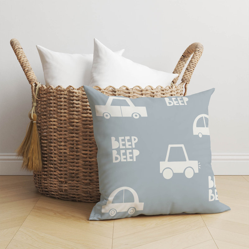 Coussin Beep, H 20 po x l 20 po, Bleu ardoise / ivoire
