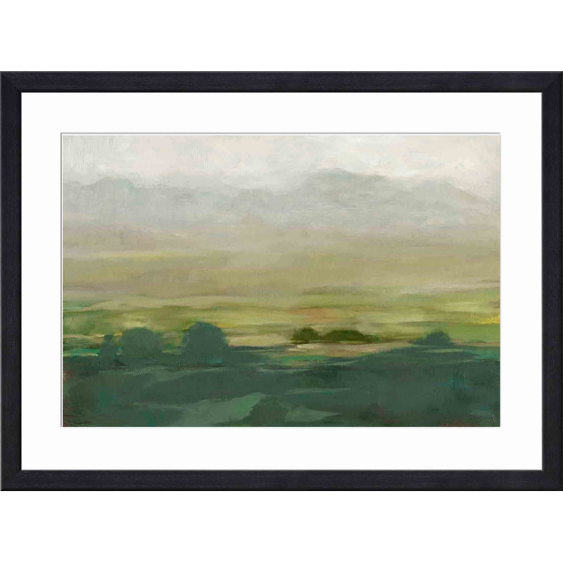 «Misty Valley I» par Ethan Harper - peinture encadrée, H 12 po x l 18 po, Noir