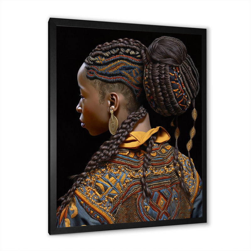 Femme afro-américaine, vêtements traditionnels I sur toile, H 20 po x l 12 po x P 1 po, Cadre photo noir