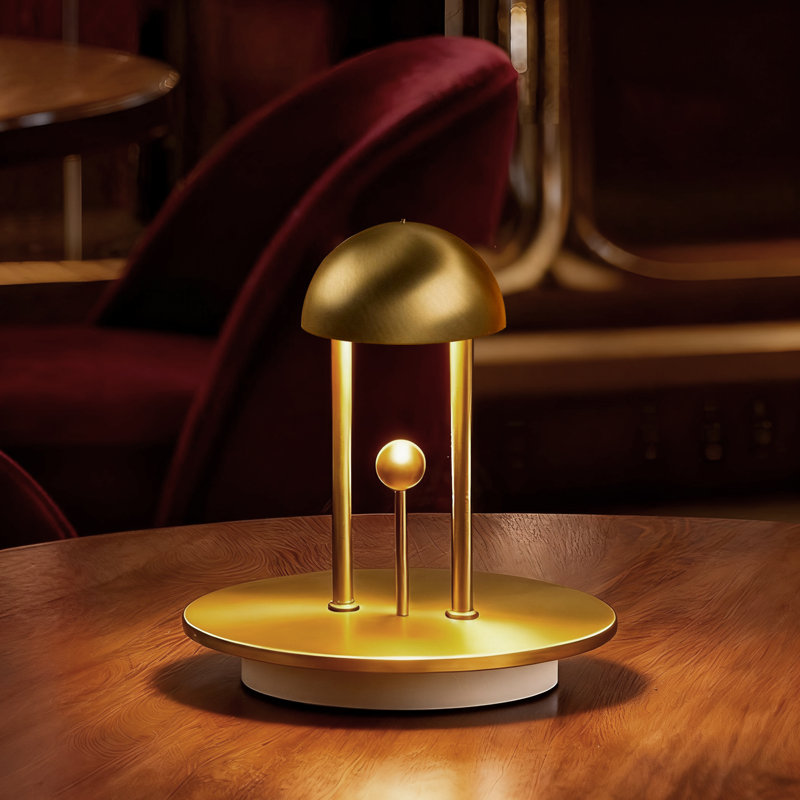 JINGLE 5.7" Rechargeable Small Table Lamp, Brushed Brass Cordless Night Light, 4-Level Dimmable USB Bedside Lamp with 2000mAh Battery for Bedroom, Living Room, Dining, Office Decor