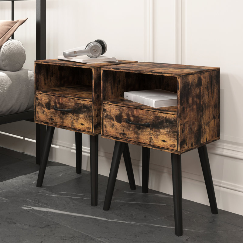 Table de chevet pour petits espaces : design moderne, tiroir de rangement, étagère ouverte, haute qualité pour la chambre et