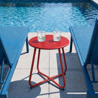 Small Round Metal Side Table 18 Inch Outside Table, End Tables, Portable and Weatherproof for Patio Home Indoor Office Balcony Yard Living Room Bedroom (Crimson, Set of 1)
