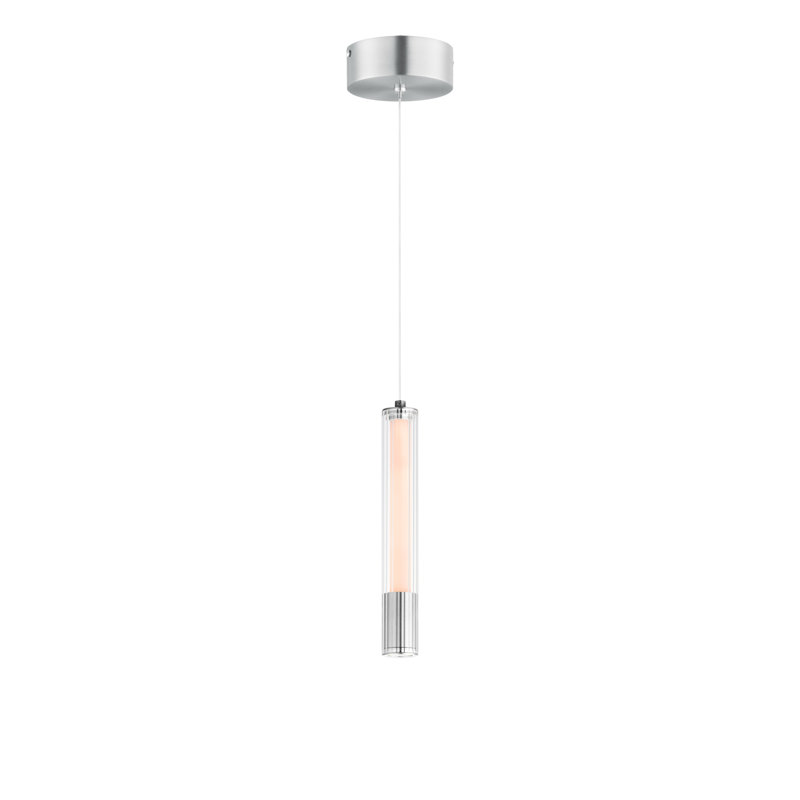 Luminaire suspendu cylindrique à 1 lumière DEL en chrome poli Dejoun, H 18,5 po x l 1,5 po x P 1,5 po
