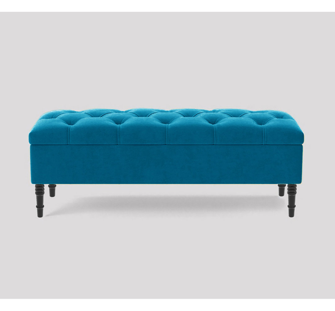 Alyana 120cm Wide Tufted Rectangle Ottoman Storage Bench, Upholstery Velvet Shoe Bench with Turned Wooden Legs