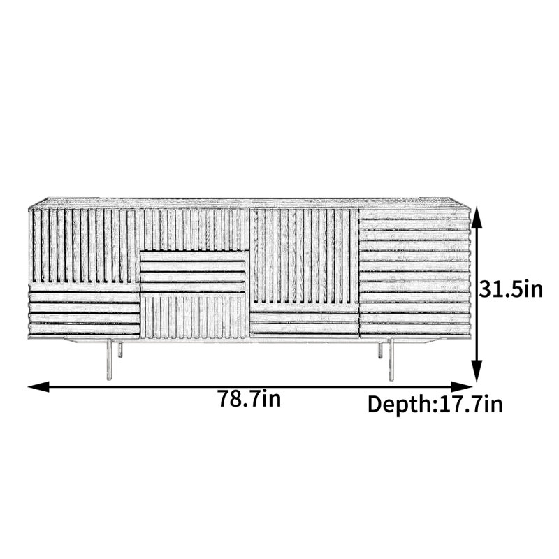 Minimalist Solid Wood Sideboard, 31.5" H x 78.7" W x 17.7" D