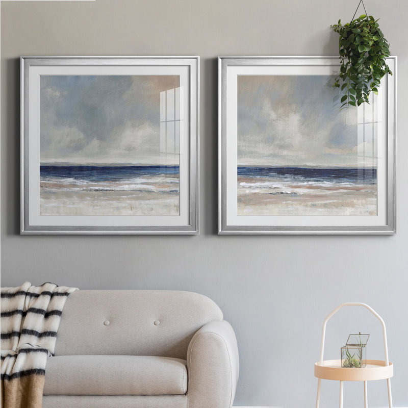 «Distant Land I», ensemble de 2 reproductions d'art encadrées, Papier avec cadre argenté, H 26,5 po x l 53 po x P 1,5 po