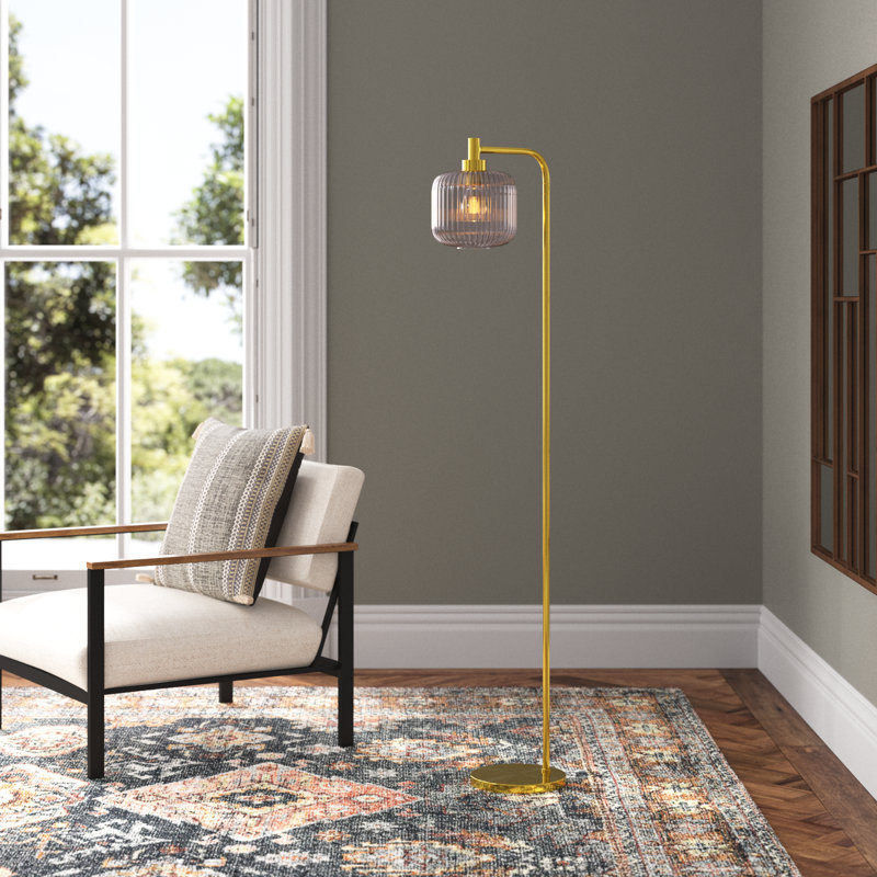 Jacobson Arched Ribbed Glass Floor Lamp, Smoke