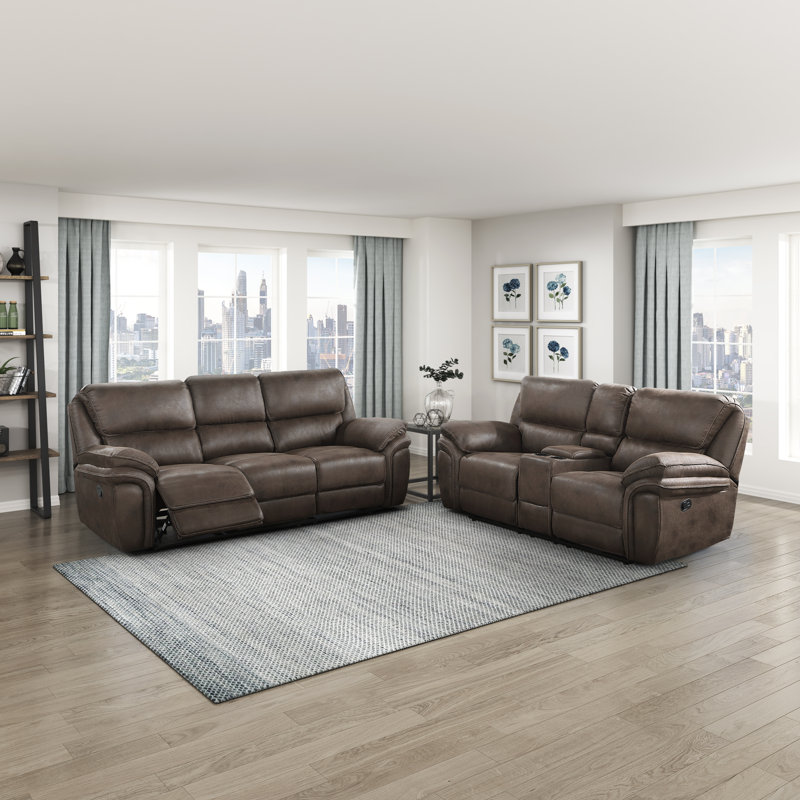 Two Piece Indoor Brown Microsuede Five Person Seating Set Two Piece Indoor Brown Microsuede Five Person Seating Set