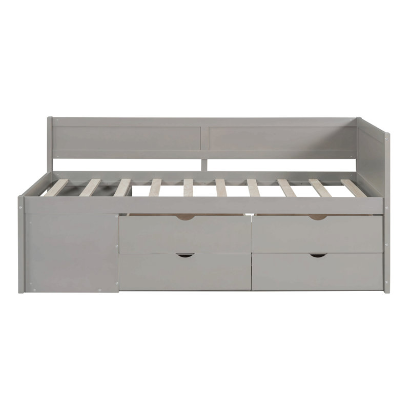 Daybed With Drawers And Shelves, Gray, Twin