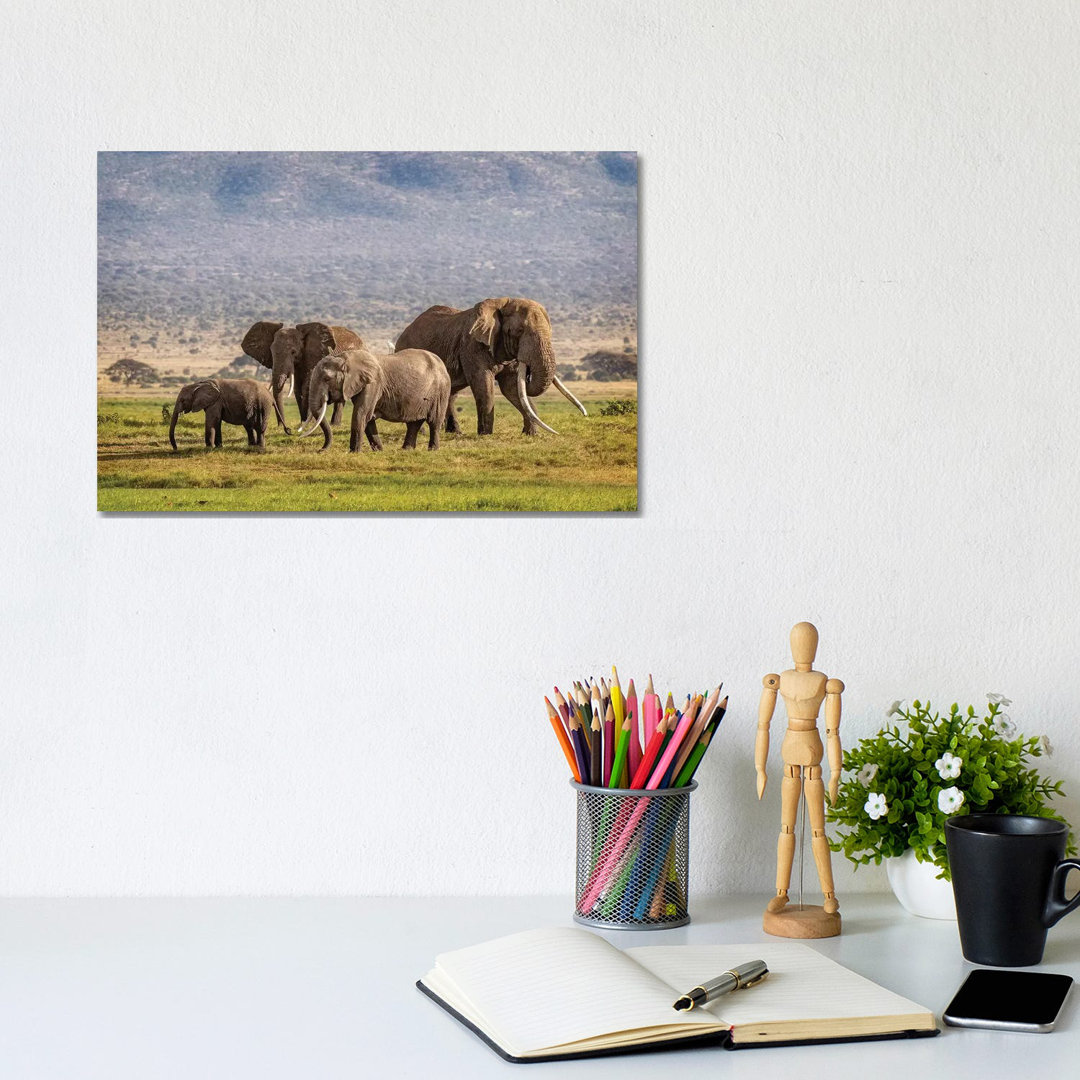 Elefantenfamilie in Amboseli Kenia von Susan Richey - Galerie-verpackte Leinwand Giclée auf Leinwand