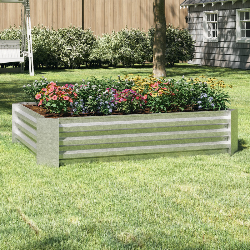 Silver Galvanized Iron Raised Garden Bed for Outdoor Plants