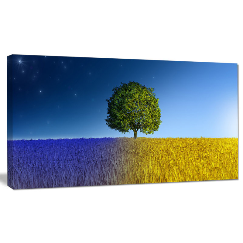 Tree in Night and Day Landscape Canvas Art Print