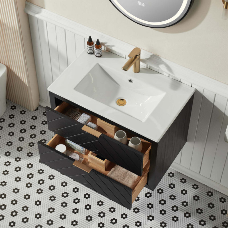 Meuble-lavabo simple mural et flottant avec lavabo en céramique