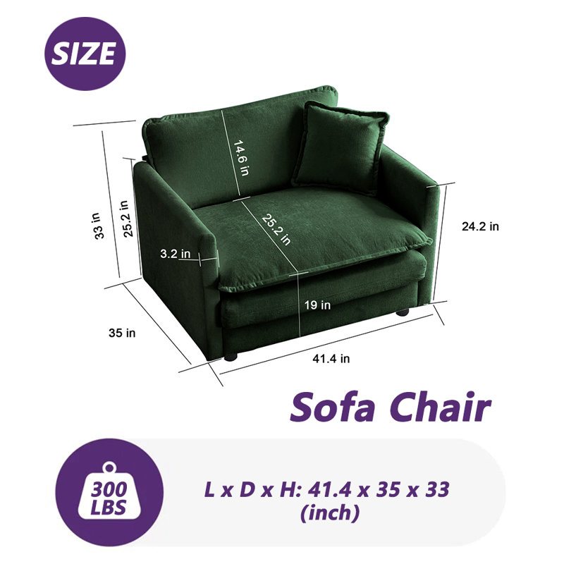 Canapé en chenille de 41,5 po de style minimaliste moderne (2 coussins d'accoudoirs non inclus), Chenille verte