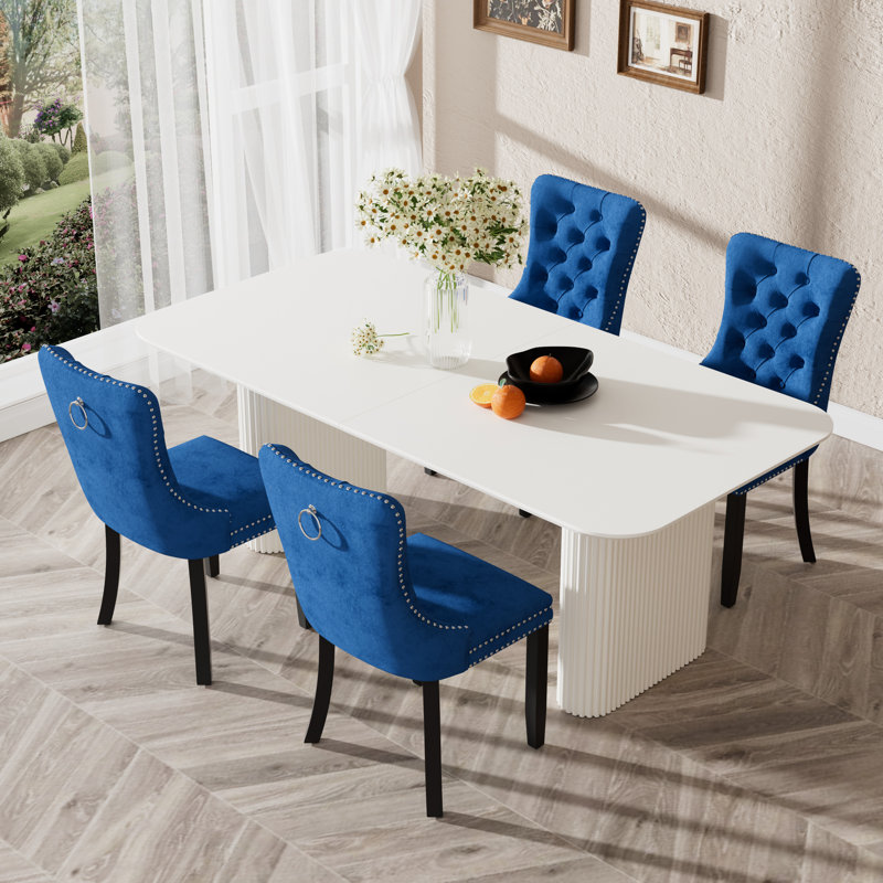 Ensemble de table de salle à manger en panneau de fibres à densité moyenne pour 4 à 6 personnes, Bleu, 5