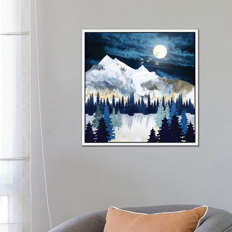 Moonlit Snow - Print on Canvas, 66.04 cm H x 66.04 cm W, White Framed