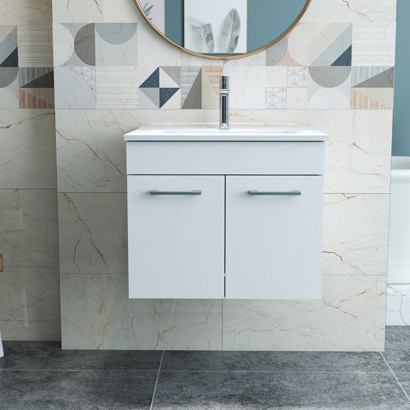 Meuble-lavabo mural 24 po avec lavabo en céramique, armoire moderne blanc brillant avec portes à fermeture douce et rangement