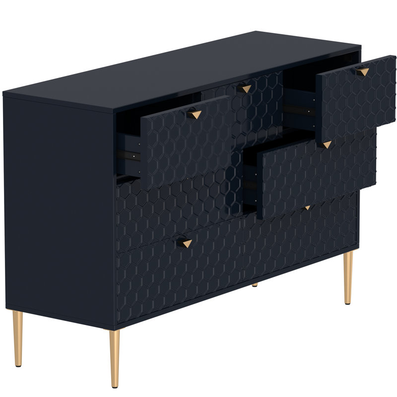 Armoire moderne autoportante à 7 tiroirs avec pieds et poignées fuselés dorés Modern