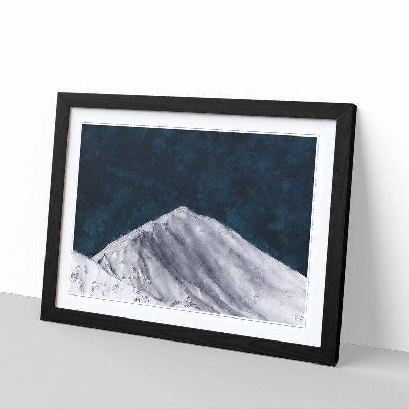 Snow Covered Mountain Ridge - Picture Frame Painting Print, 33cm H x 45cm W x 2cm D, Black Framed