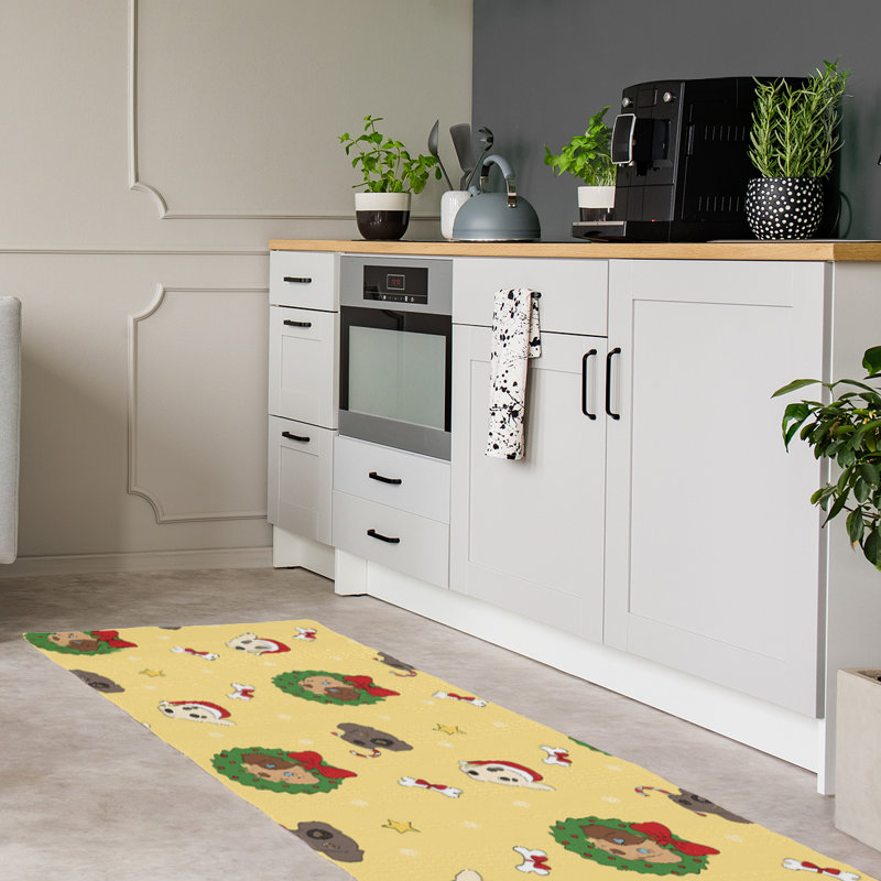 Tapis jaune/gris/vert fait main, Tapis de couloir 2 pi x 8 pi