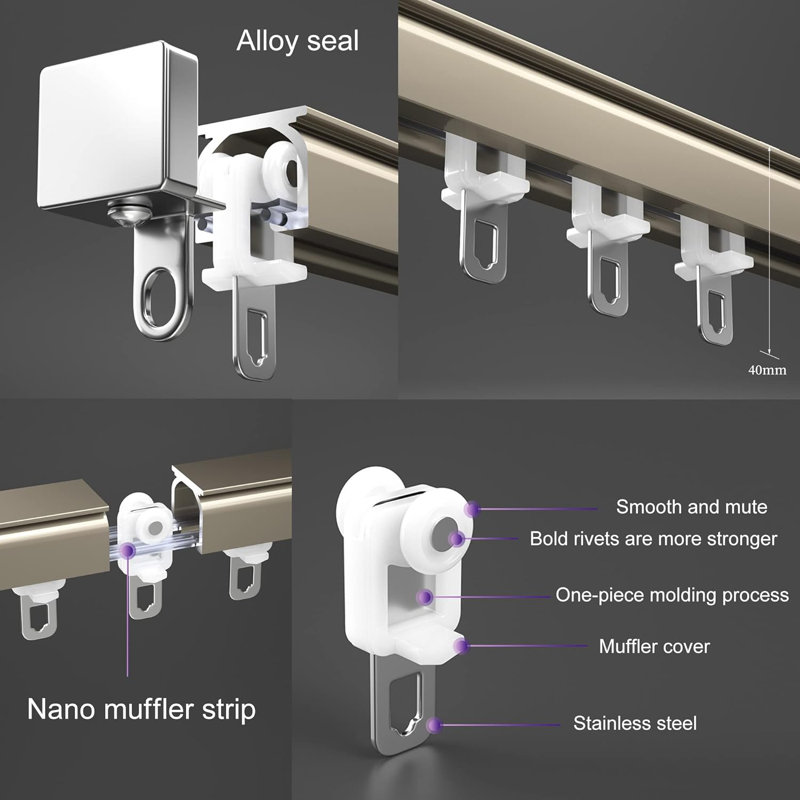  Tringle à rideaux à fixation au plafond, rail en alliage d'aluminium robuste de 39,4 po x 2 po, tringle à rideaux simple ultra silencieuse, mur ou plafond